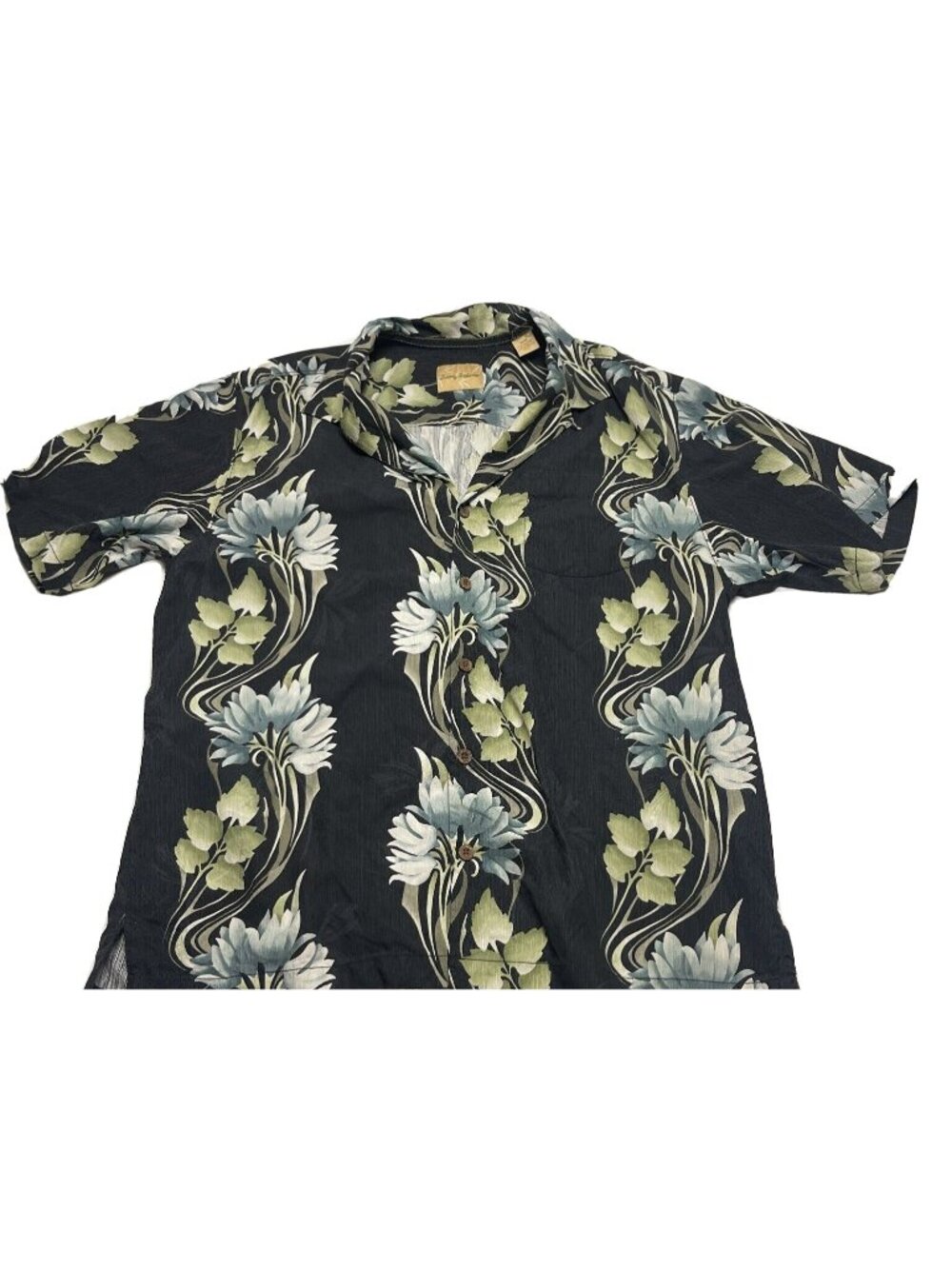 Tommy Bahama Black Silk Hawaiian Floral Button Shirt Mens Size M